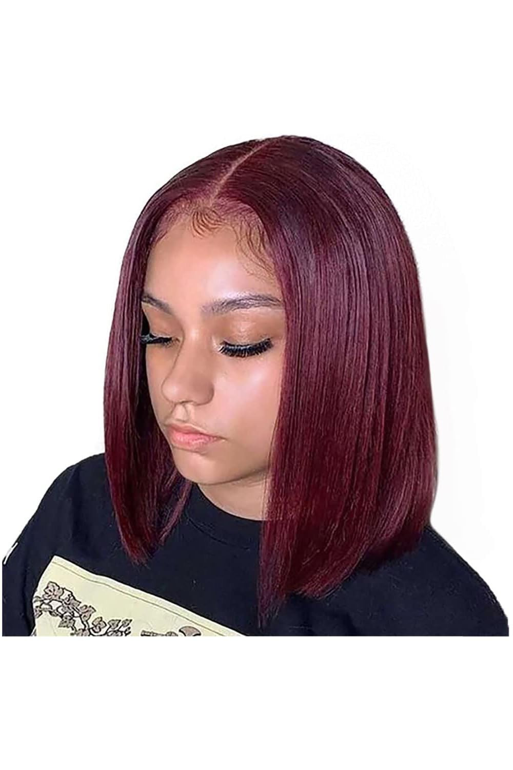 10-inch 13x6 Transparent Lace Red Bob Wig – Straight, 100% Human Hair