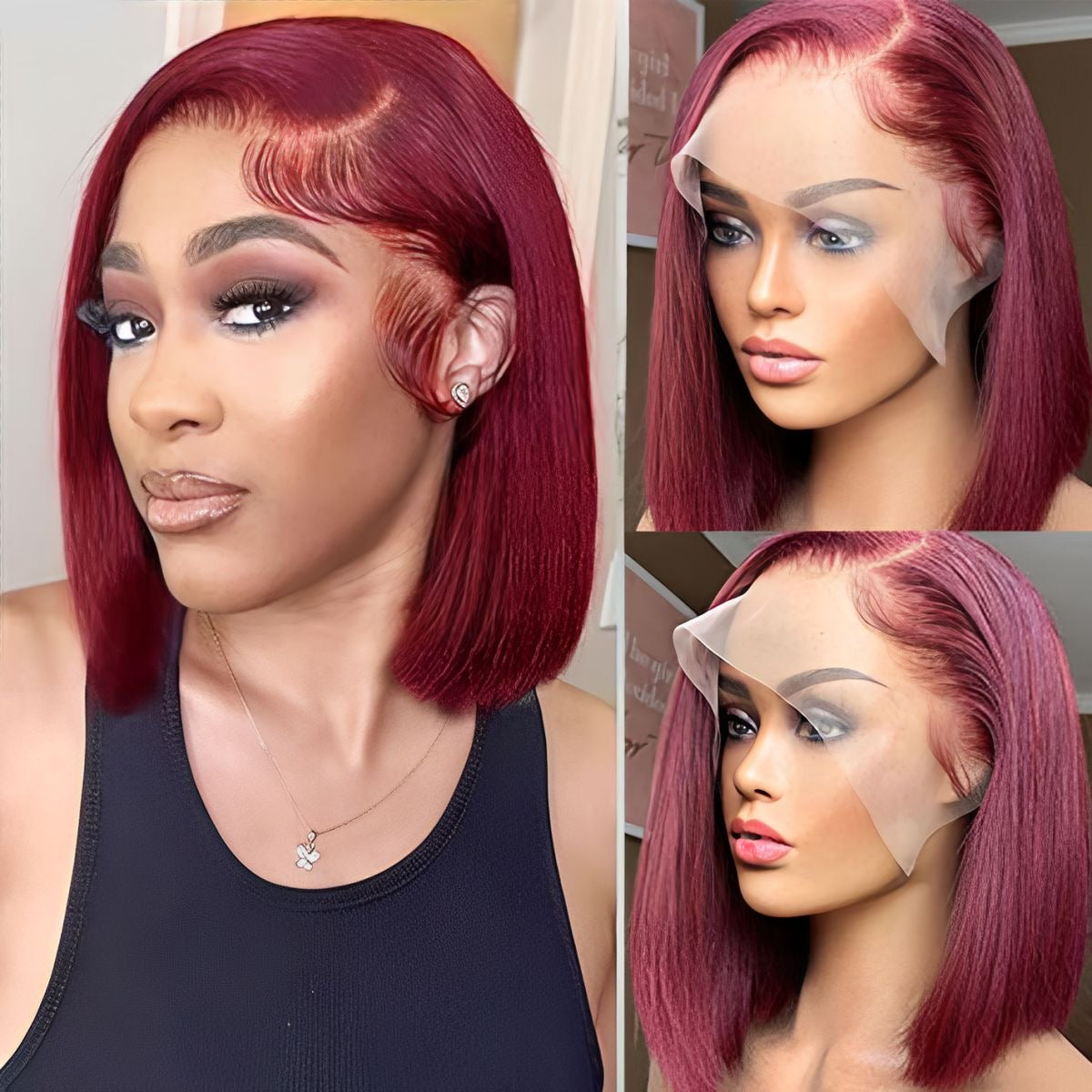 10-inch 13x6 Transparent Lace Red Bob Wig – Straight, 100% Human Hair