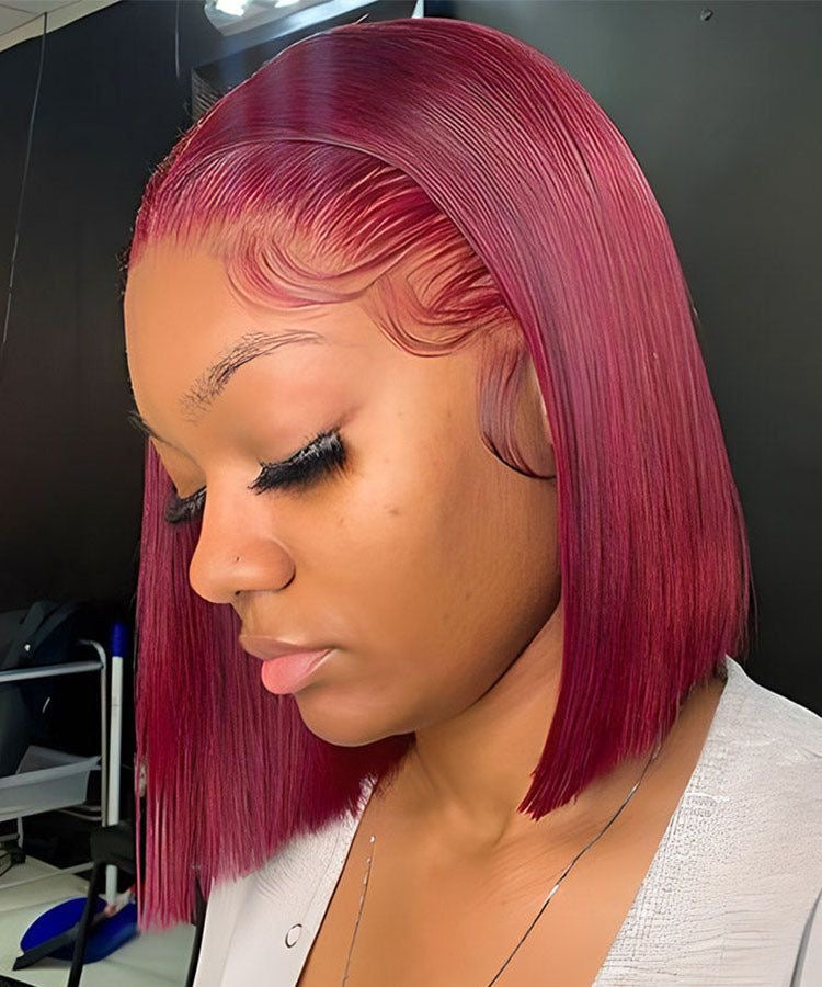 10-inch 13x6 Transparent Lace Red Bob Wig – Straight, 100% Human Hair