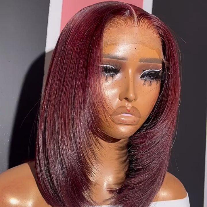 10-inch 13x6 Transparent Lace Red Bob Wig – Straight, 100% Human Hair