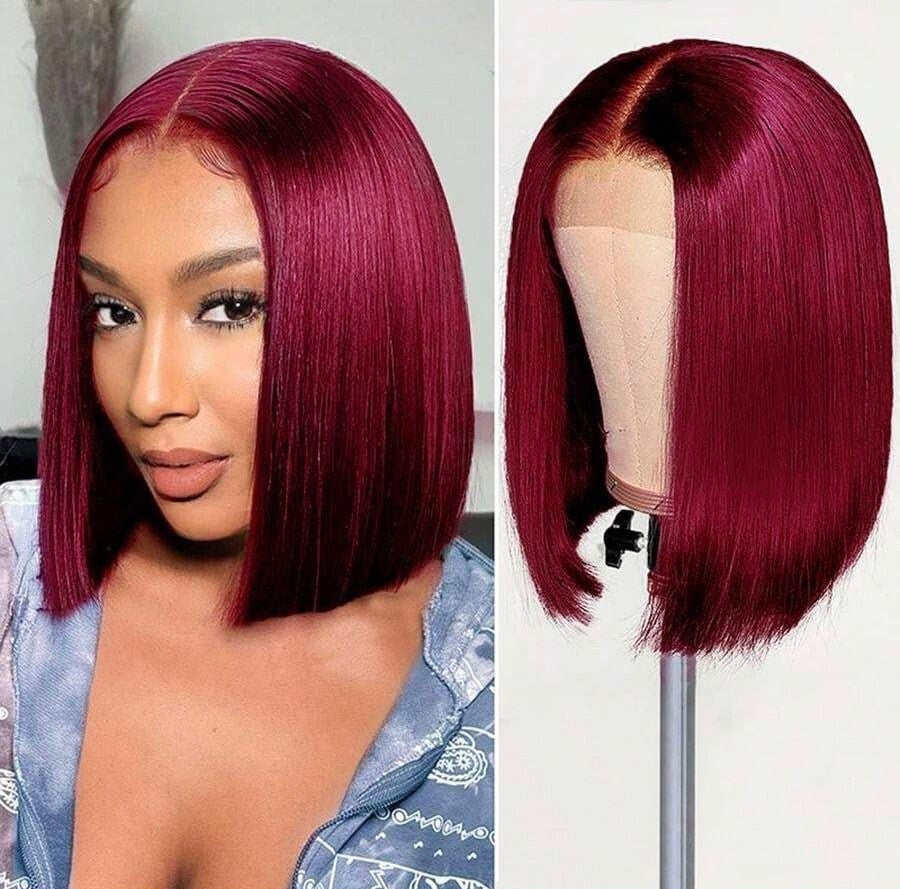 10-inch 13x6 Transparent Lace Red Bob Wig – Straight, 100% Human Hair