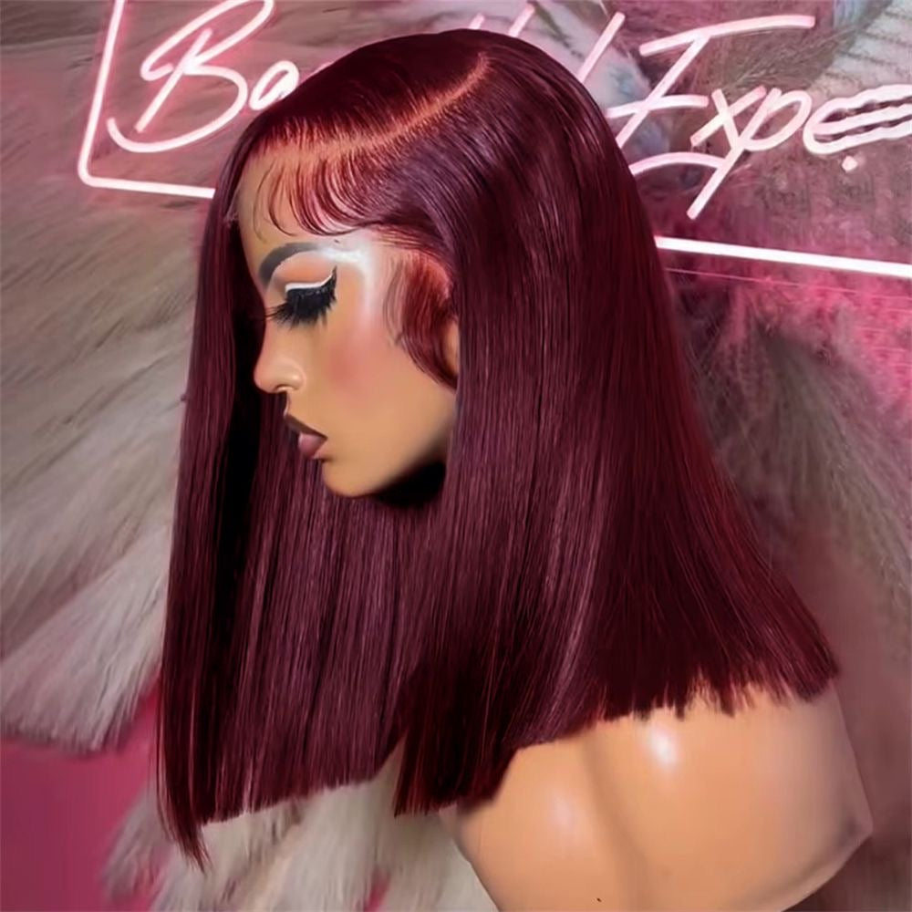 10-inch 13x6 Transparent Lace Red Bob Wig – Straight, 100% Human Hair