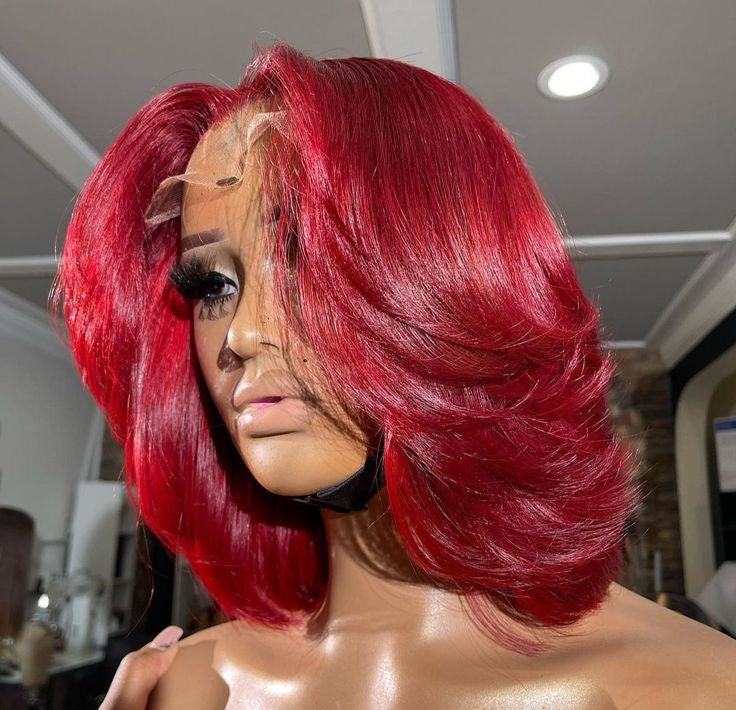 10-inch 13x6 Transparent Lace Red Bob Wig – Straight, 100% Human Hair