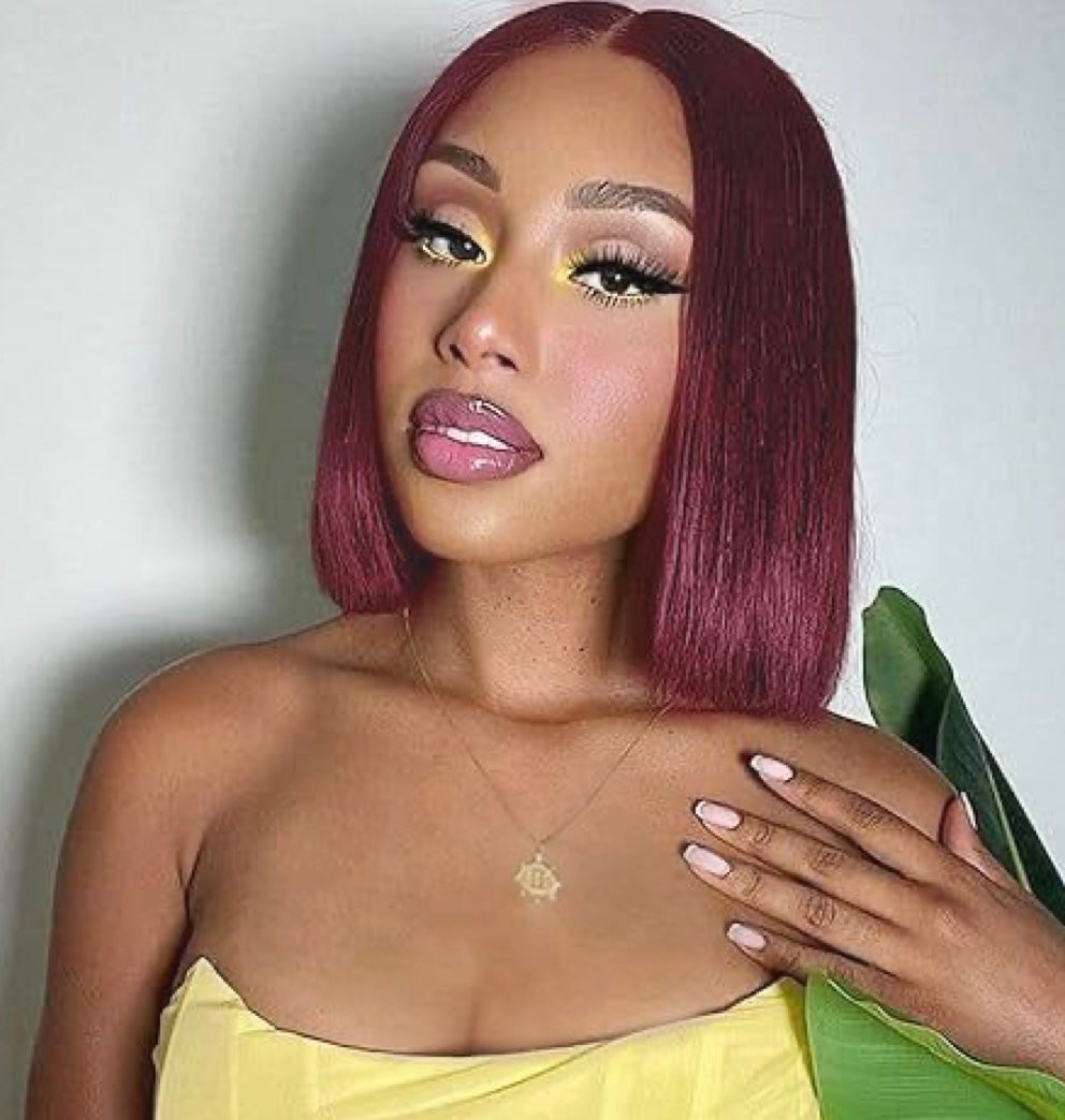 10-inch 13x6 Transparent Lace Red Bob Wig – Straight, 100% Human Hair