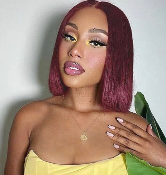 10-inch 13x6 Transparent Lace Red Bob Wig – Straight, 100% Human Hair